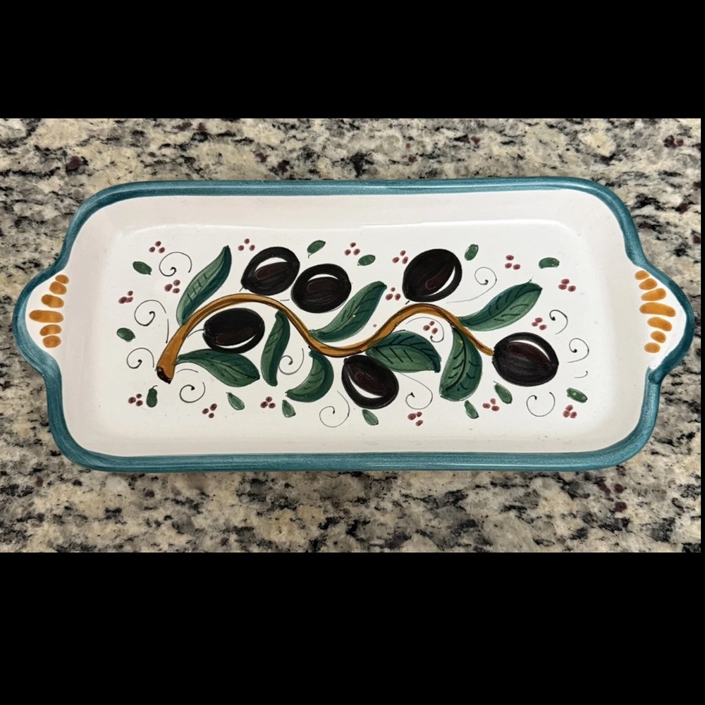San Gimignano Glazed Pottery Multicolor Olive Tray Made in Italy 9.5”x5”